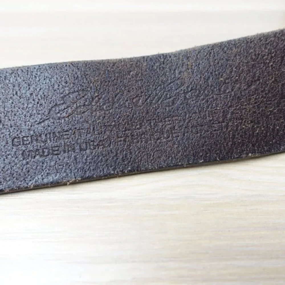 VINTAGE Cowboy Brown Leather Belt Men 46 XXL EDDIE BAUER Western Buckle USA RARE